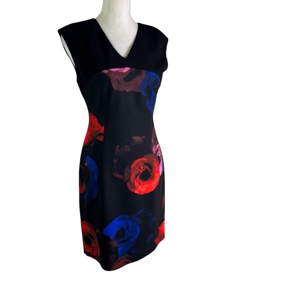 Ellen Tracy Blooms Multi Floral Sleeveless Dress Black Size 6 - Picture 3 of 11